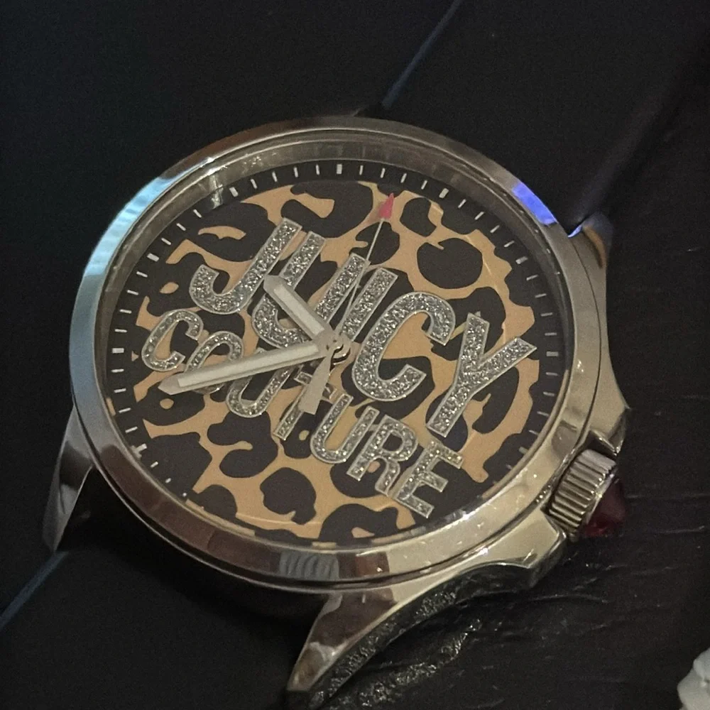 Juicy Couture Womens Lot Of 2 Y2K Watches Leather Bedazzled Leopard Animal Print